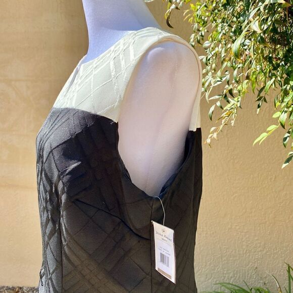 JESSICA HOWARD MISSY COLOR-BLOCK IVORY/BLACK SLEEVELESS SHEATH DRESS 12 NWT - Picture 8 of 14